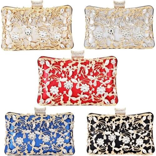 2021 Metal Flower Hollow Out Evening Bag For Women Pillow PU Handbag Famale Fashion Party Money Wallet Phone Chain Messenger Bag