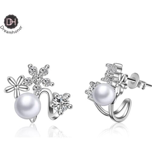 Dreamhonor 925 Sterling Silver Zirconia Pearl Ear Cuff Earrings Without Piercing Ear Clips Earrings Women Girls Jewelry