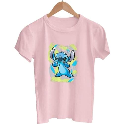 Disney Women T-shirts Summer New Products Lilo & Stitch Cartoon Printing Short Sleeve Comfortable T Shirts Female Fashion Casual