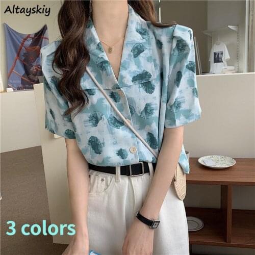 Shirts Women Print Cropped Summer Soft 3 Colors Baggy Students Harajuku All-match Casual Fashion Design Streetwear Blusas Ins