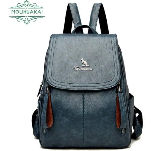 Women Backpacks Female Leather Travel Backpack School Bags for Girls Sac A Dos Solid Back Pack Ladies Vintage Bagpack Mochilas