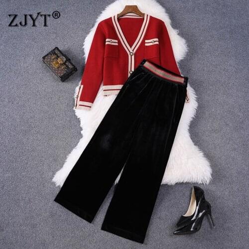 Autumn Winter Trousers Suit Women Elegant Color Block Cardigans Knitted Sweater Pants Two Piece Set Casual Female Office Outfits