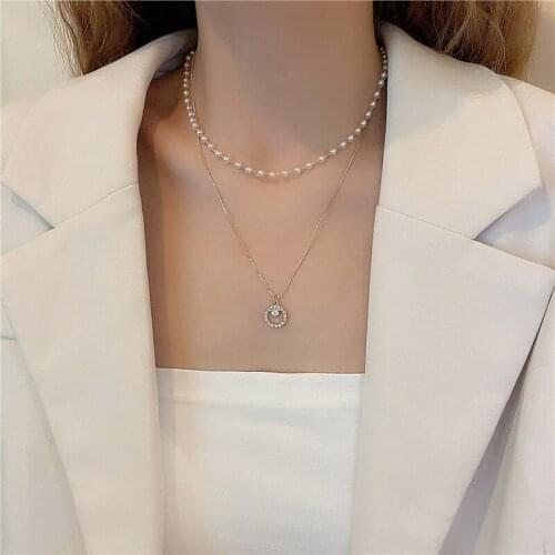 Summer Fashion Clavicle Chain Womens New Pearl Necklace Double Decorative Chain Stacked Necklace