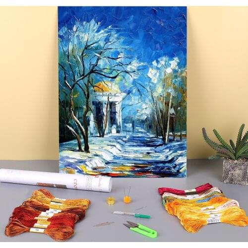 Winter Perspective Printed Fabric 11CT Cross Stitch Full Kit Embroidery DMC Threads Painting Handicraft Knitting Different