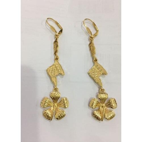 Gold color Trinidad and Tobago Map Flag long dangle drop flower earrings Trendy Jewelry Gifts party gift for women girls
