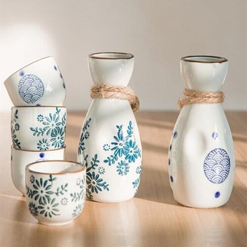 1 Set Vintage Japanese Sake 1 Pot 4 Cups Set Flagon Liquor Spirits Cups Ceramic Sake Wine Set Winebowl Small Ceramic Wine Glass