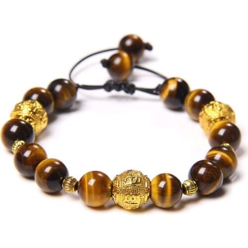 10mm Natural stones beads Bracelets Golden color bead Charm Unakite Tiger eye Alabaster stone Bracelets attractive Jewelry gift