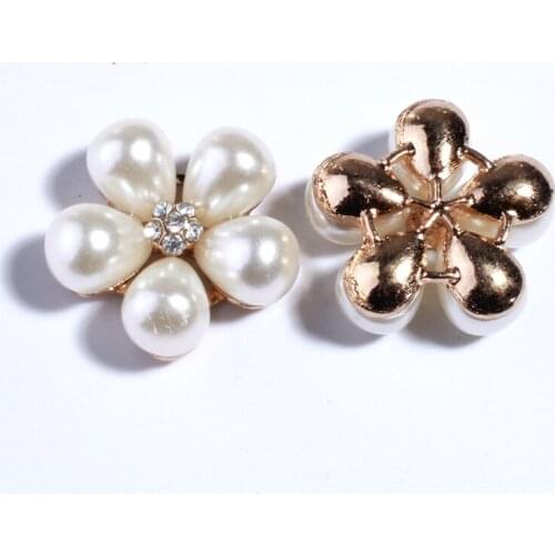 10PCS 22MM Fashion Ivory Pearls Buttons For Wedding Invitation Rhinestone Metal Alloy Button For Clothing