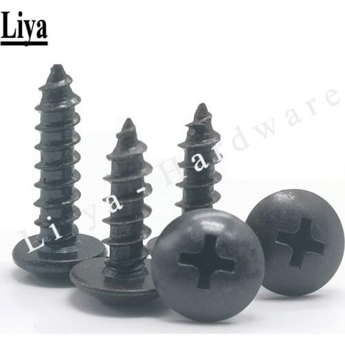 25-50pcs M3 M4 M5 TA Steel with Black large flat head self tapping screw round head phillips truss mushroom screws