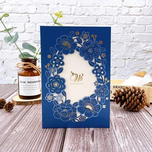 50pcs 4 Colors Laser Cut Lace Flora Wedding Invitations Card Engagement Flower Greeting Cards Birthday Wedding Party Decoration
