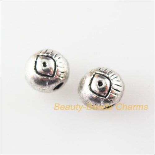 40Pcs Tibetan Silver Color Round Ball Eye Spacer Beads Charms 6mm