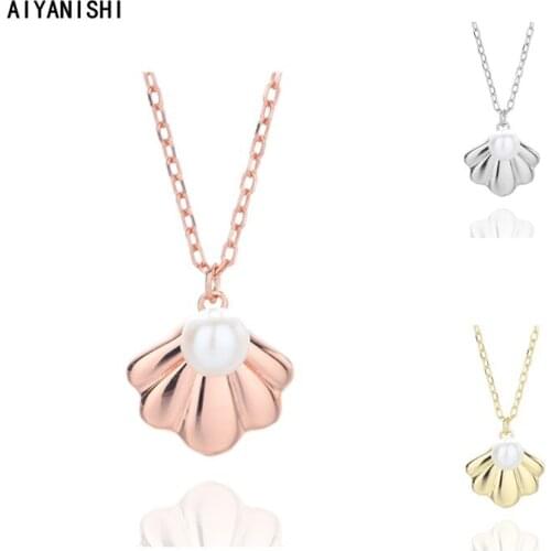 AIYANISHI 925 Sterling Silver Shell Pear Pendant Necklaces Engagement Natural Pearl Pendant Necklaces 2021 Trend Jewelry Gifts