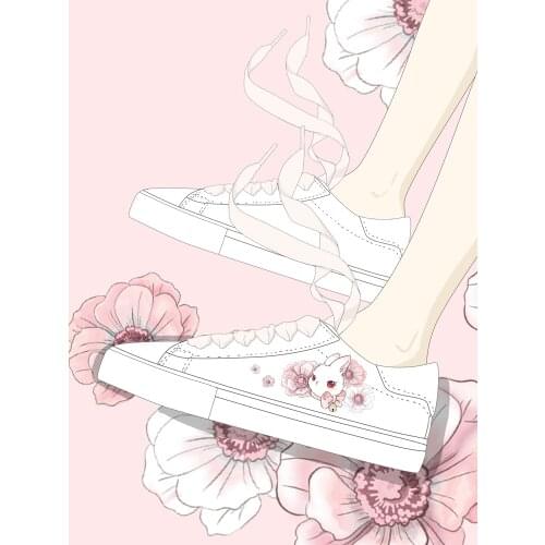 Kawaii Girl White Shoes Girl Student Daily Sweet Lovely Younger Sports Anime Cosplay Lolita Casual Sneakers Flats Designer New
