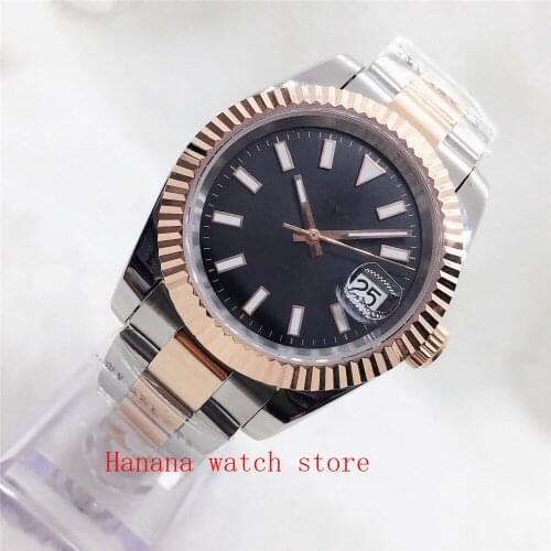 BLIGER New 40mm Mens Top Luxury Aseptic Mechanical Watch Rose Gold Case Sapphire Glass Black Dial Date Waterproof Automatic Wat