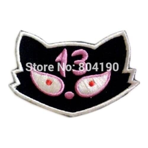 BLACK CAT 13 BAD LUCK LUCKY thirteen biker retro emo punk rockabilly applique black white sew on/ iron on patch for clothes