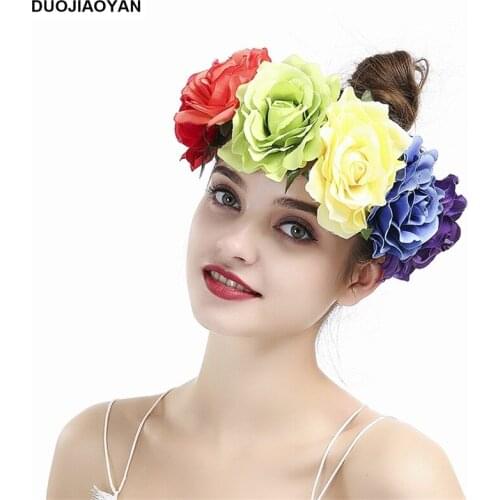 DUOJIAOYAN flower garland accessories Mixed color big rose headband for women birdal wedding hair band