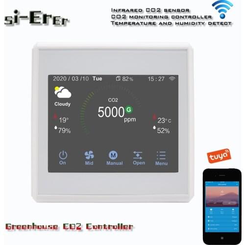 Co2 detector Tuya App Wifi fan valve regulator air quality monitor,Color touch menu control,RS485 Optional