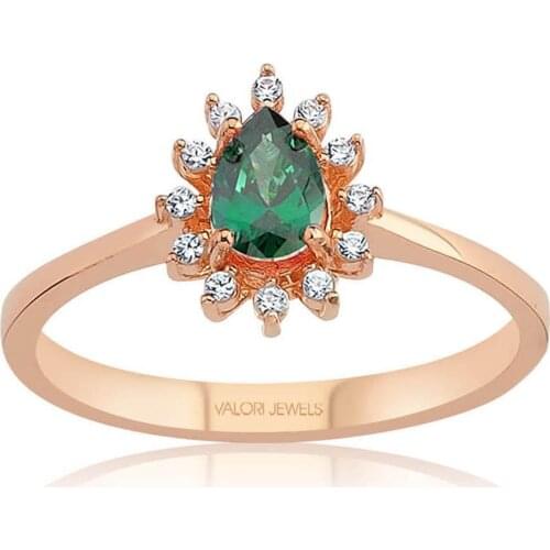 Elegant Oval, 0.33 Carat, Zirconia Green And White Oval Gemstone, Rose Gold Plated, Sterling Silver Solitaire Ring