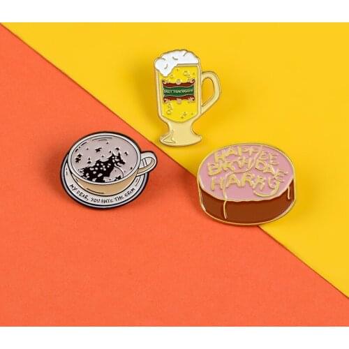 Magic movie enamel pins Birthday Cake Lapel pin badges Coffee beer pins brooches Clothes Vintage jewelry gifts for movie fans