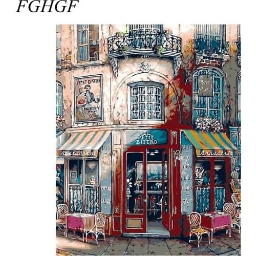 FGHGF Frameless Europe Building Landscape DIY Painting By Numbers Kits Drawing Modern Wall Art Picture For Home