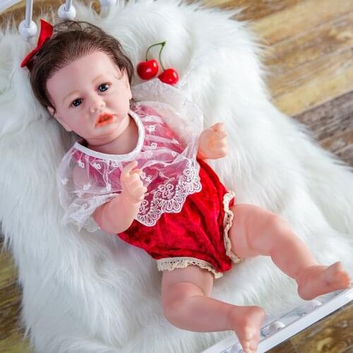 Hoomai 23'' Silicone Bebe Red Lace Skirt Baby Dolls Silicone Soft Kids Christmas Gift Best Playmates