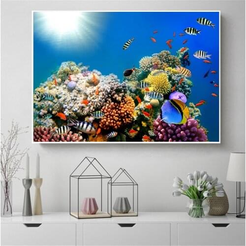 Fish Painting Underwater World Animals Corals Fish Ocean Wall Pictures for Living Room Nordic Poster Kids Room Decor Canvas Art