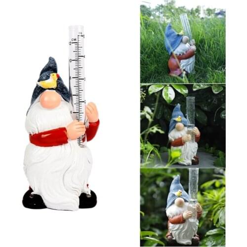 M89B Resin Gnome Rain Gauges Goblin Sculpture Resin Rain Gauge Garden Statue with Hand-painted Rain Gauge Outdoor Garden