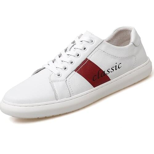 New Arrive Fashion Lightweight Classic Flat Real Leather Shoes Men Casual Breathable Sneakers White Black Flats Sneaker Men