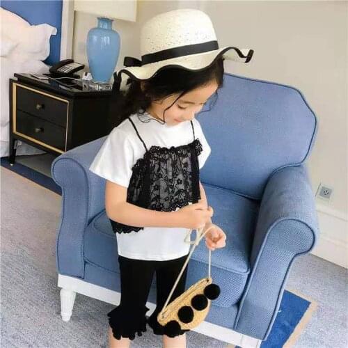 2021 New Summer Girls' T-shirt Childrens Vest Lace Short Sleeve Cotton Half Sleeve Top