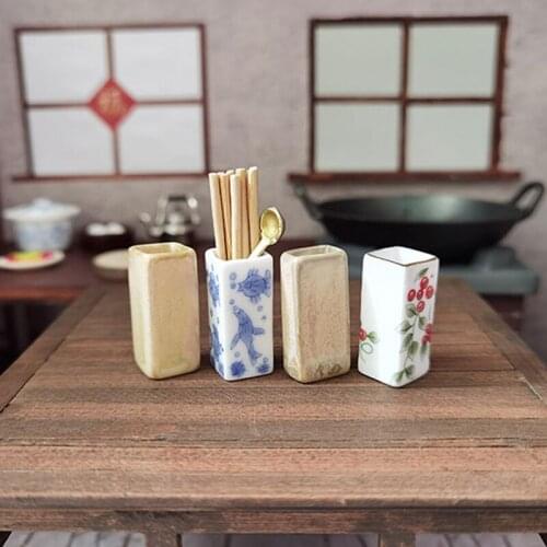 Mini 1/12 Miniature Dollhouse Chinese Chopsticks tube Tableware Set Kitchen Toy