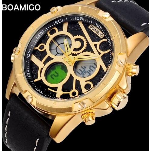 Men Sports Watches BOAMIGO brand Fashion Quartz Hollow Watches Analog dual Digital Wristwathes Men Clock Relogio Masculino