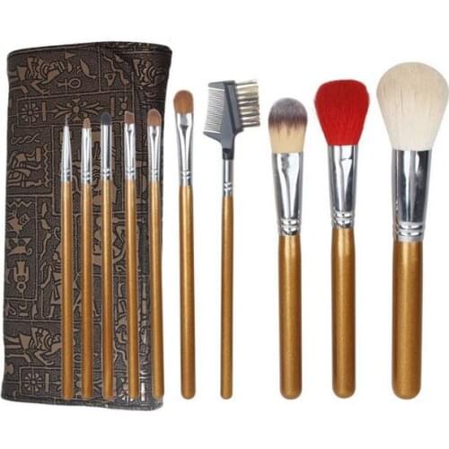 Bronze pattern high quality red goat pony synthetic hair make up brush kit cosmetic tools 10pcs makeup brush set