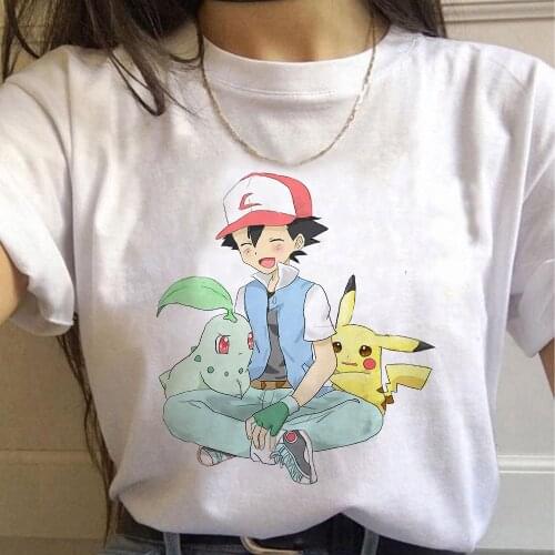 2021 New Pokemon T-shirt Pikachu Ash Ketchum Bulbasaur Summer Tops Cartoon Kawaii Anime Print Women Y2k Casual Clothes Tee Shirt