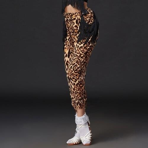 New Latin Dance Pants Girls Latin Practice Clothes Leopard Fringe Pants Cha Cha Rumba Samba Tango Latin Dance Costumes DQS4557