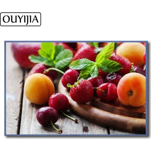 OUYIJIA 5D DIY Fruit Cherry Decoration Orange Decorative Diamond Strawberr Painting Rhinestone Gift Embroidery Diamond Mosaic