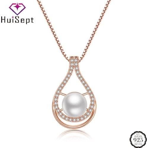 HuiSept Pearl Necklace for Women Wedding Party 925 Silver Jewelry with Zircon Gemstone Pendant Fashion Gift Ornaments Wholesale