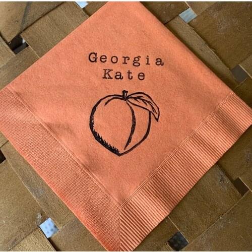 Personalized Peach Baby Shower names and date Wedding Napkins Bestman Engagement Party Custom bridesmaid Time and date