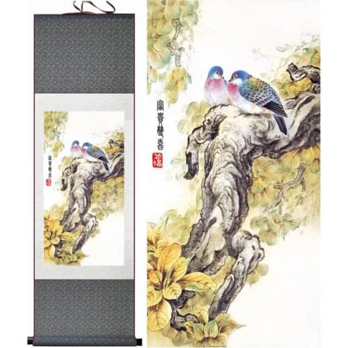 Birds and flower painting silk scroll painting traditional birds and flower painting Chinese birds