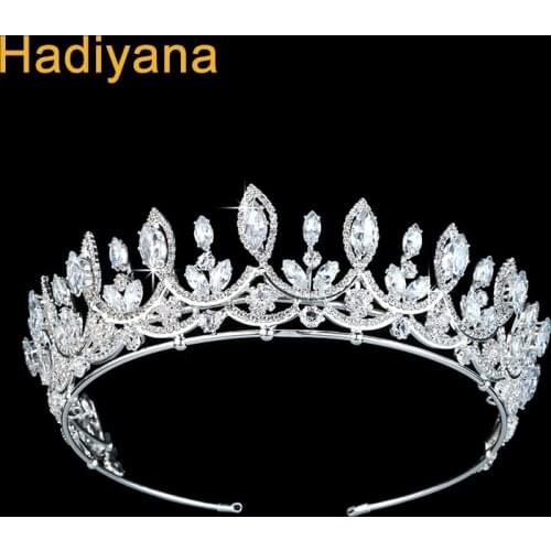 Hadiyana Gorgeous Sparkling Big Zincons Bride Hair Jewelry Accessories Crown Fashion Women Pageant Tiara Crowns Wholesale BC3397
