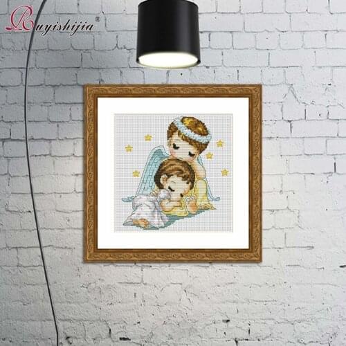 RUYISHIJIA Cute Angel Baby Pattern Needlework DIY Cross Stitch Set by Starter Kits Beginners Cross-Stitching Kits Embroidery