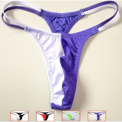 Hot Gay Men G String Sexy Penis Pouch Nylon Low waist Panties Mens Bikini Thong Patchwork Seamless Mens Thongs jockstrap