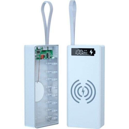 Detachable LCD Display DIY 16x18650 Battery Case Power Bank Shell 5W Wireless Charging Box without Battery Powerbank Protector