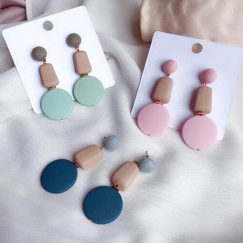 Korean Candy Color Geometric Resin Dangle Earrings for Women Fashion Statement Acrylic Round Long Pendant Drop Earrings Jewelry