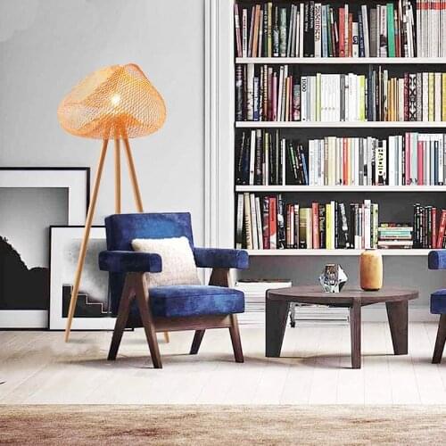 SGROW North European Creative Simple Floor Lamps Bamboo Hand Knitted Lampshade Floor Light for Living Room Tea Room Lampara