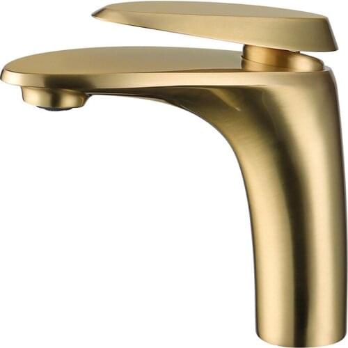 Basin Faucet Total Brass Sink Mixer Tap Hot & Cold Faucet Single Handle Luxury Lavatory Basin Tap Brushed Gold Bathroom Crane