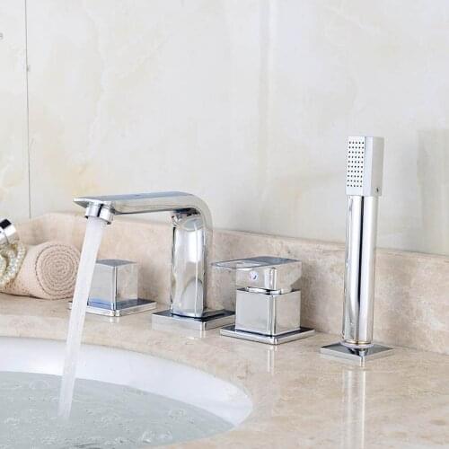 4PCS Bathtub Faucet Bathroom Basin Faucet Shower Tap Set Hot and Cold Water Mixer Tap With Handheld Shower Head Deck/Wall Mount