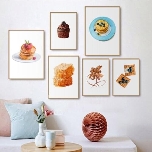 Modern Dessert Cake Waffle Watercolor Poster Print Canvas Painting Kitchen Home Decoration Wall Art Pictures for Dining Room