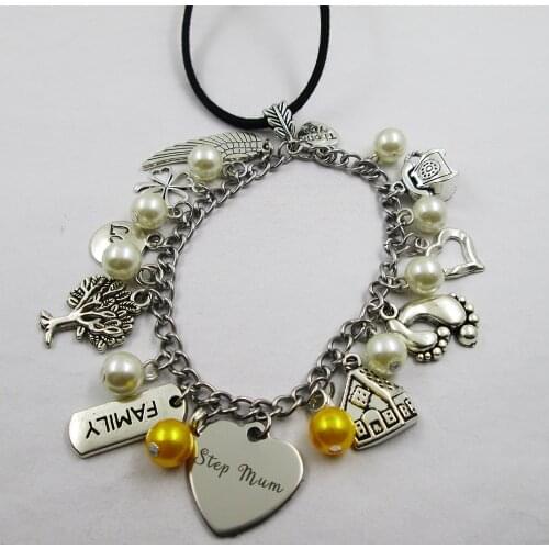 Step Mum family theme home love leather stainless steel chain rearview mirror christmas tree decoration Bag ornaments