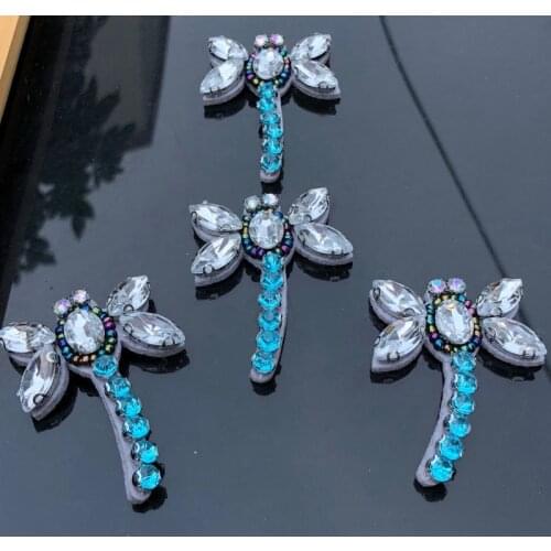 Rhinestone Dragonfly Beaded Patch for Clothing Sewing on Beading Applique Shirt Shoes Bags Apparel DIY Decoration Patches