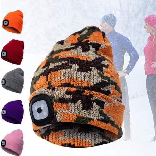 Unisex LED Lighted Cap LED Light Knitted Hat Winter Hat for Women Men Outdoor Beanie Hat Flash Headlight Camping Climbing Caps